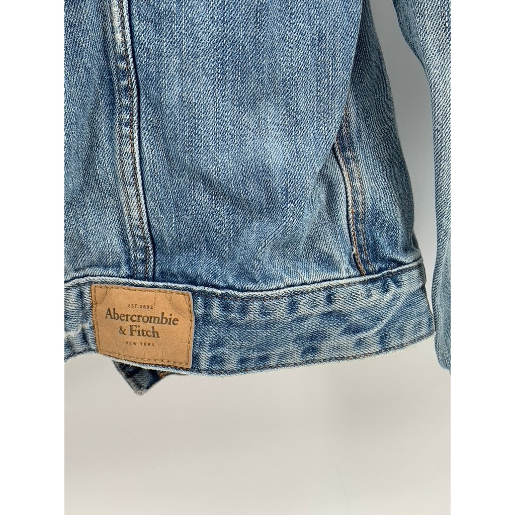 ABERCROMBIE & FITCH Women's Blue Denim Distressed Jean Jacket SZ S