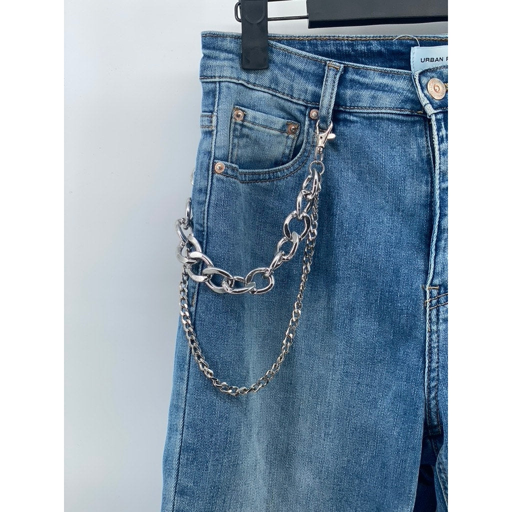 URBAN REVIVO Women's Medium Wash Blue Denim Chain Five-Pocket Jogger Jeans SZ 2