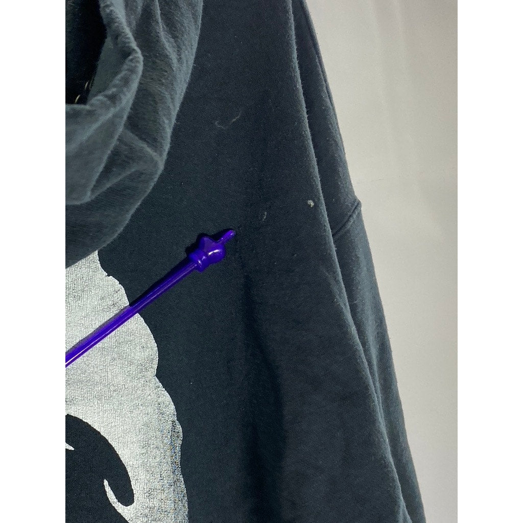 JERZEES NUBLEND Men’s Black-White Graphic Long Sleeve Pullover Hoodie SZ L