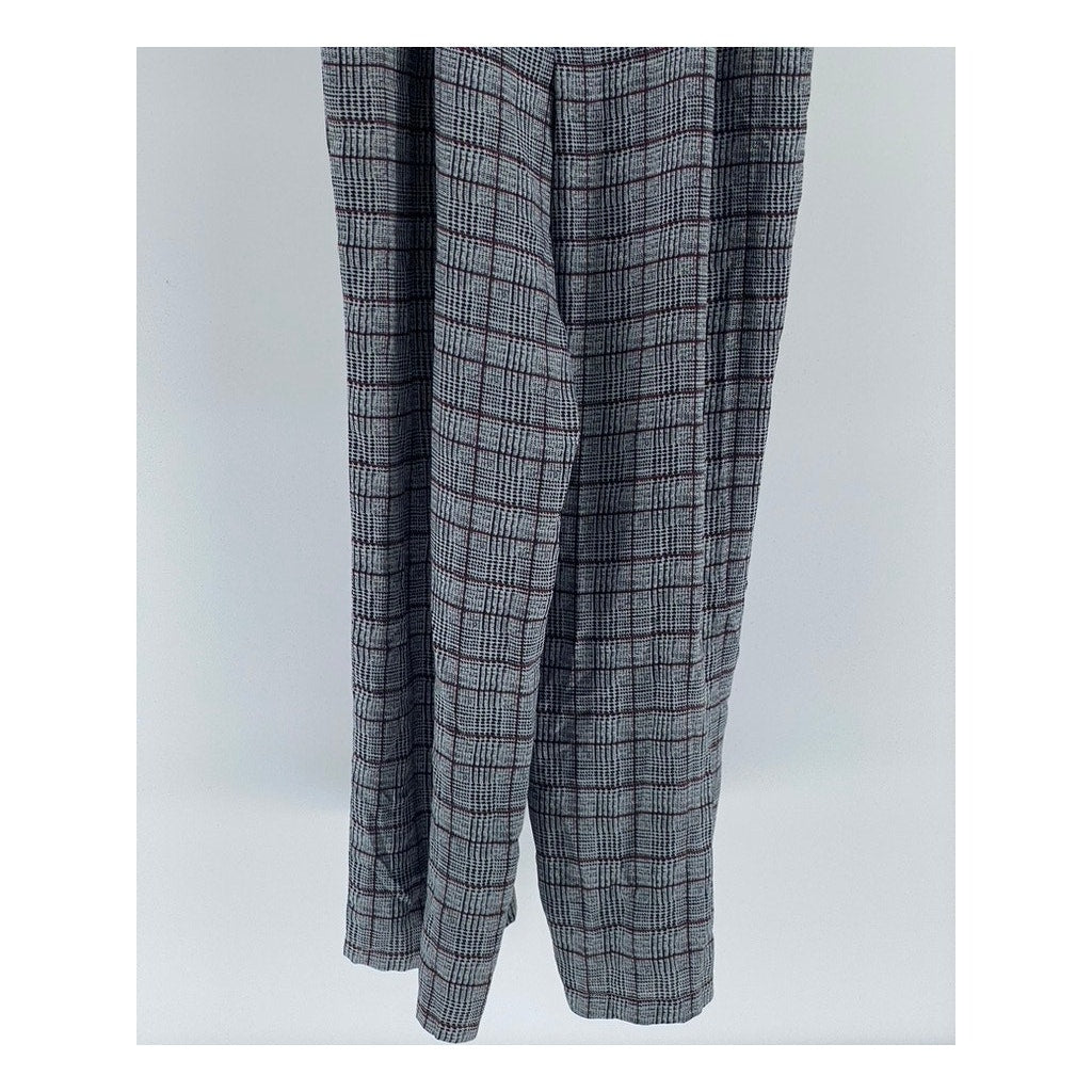 CANDIE'S Women's Gray Printed Plaid Button-Front Wide-Leg Jumpsuit SZ S