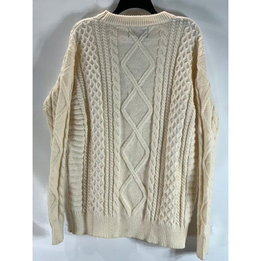 AELFRIC EDEN Unisex Beige Eden Oversized Crewneck Cable-Knit Sweater SZ L