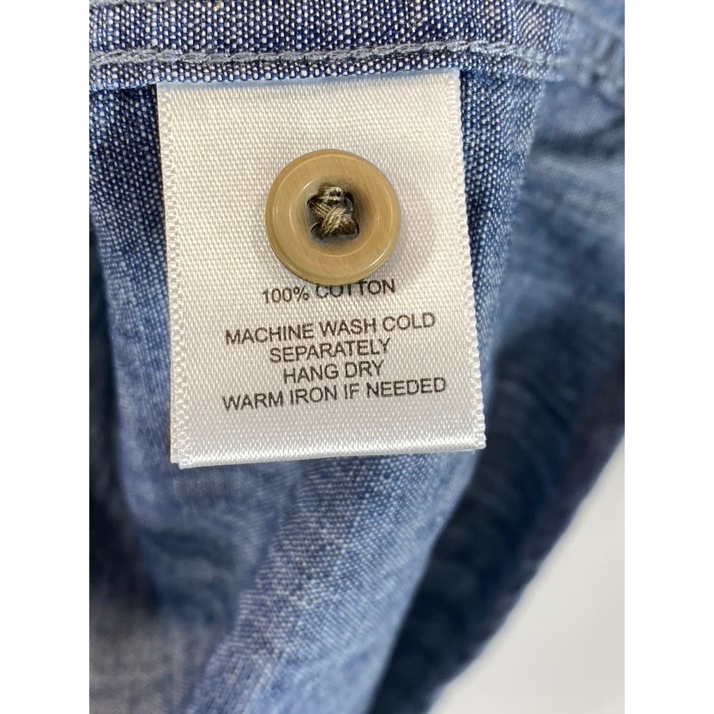 UNTUCKIT Men's Blue Chambray Terrano Slim-Fit Button-Up Short Sleeve Shirt SZ M