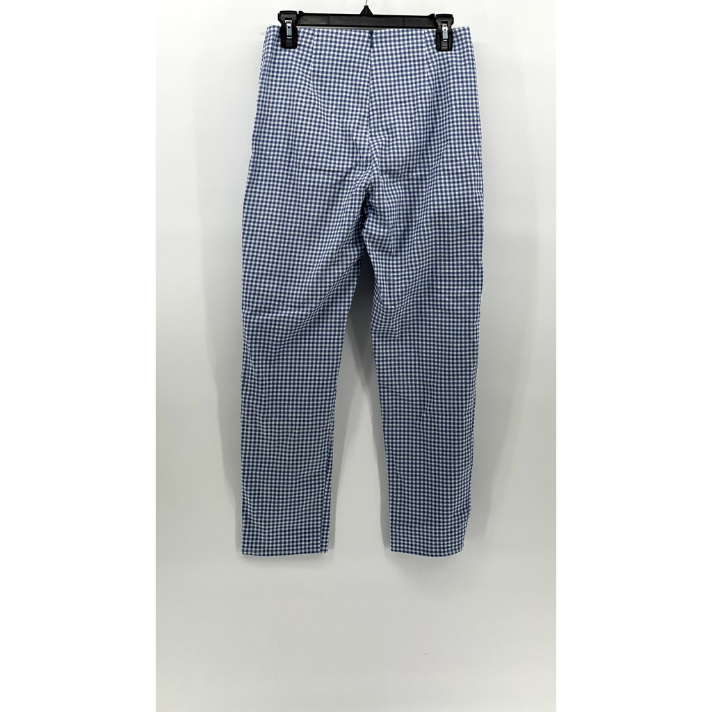 LULUS Women's Blue-White Gingham High-Rise Straight Leg Casual Pants SZ M