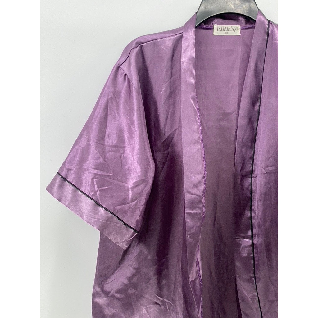 NINE'S Women's Purple Satin Open-Front Short Sleeve Robe SZ XXL