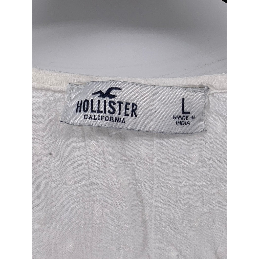 HOLLISTER CO Women's White Swiss Dot Long Sleeve Tie-Front V-Neck Top SZ L