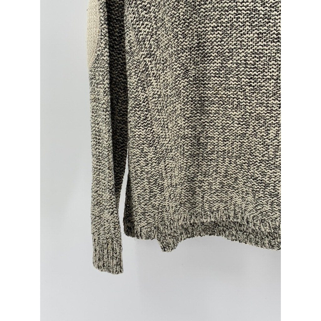 RDI Women's Beige-Black Marled V-Neck Elbow Patch Sweater SZ L