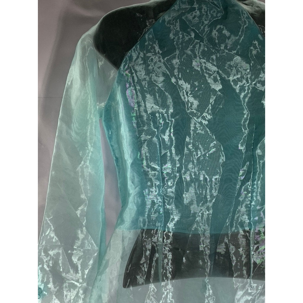 OANH NQA Women's Blue/Green Sheer 3-D Floral Long Sleeve Kurta SZ S