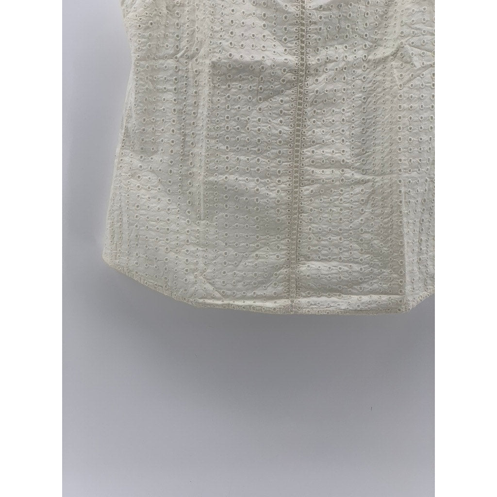 BANANA REPUBLIC Women’s Off-White Split-Neck Sleeveless Eyelet Pullover Top SZ M