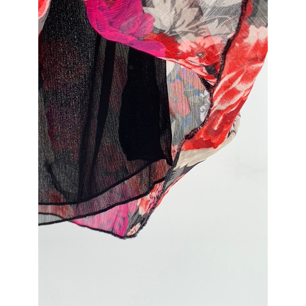 DYNAMITE Women's Black-Pink Floral Halter Sheer Top SZ S