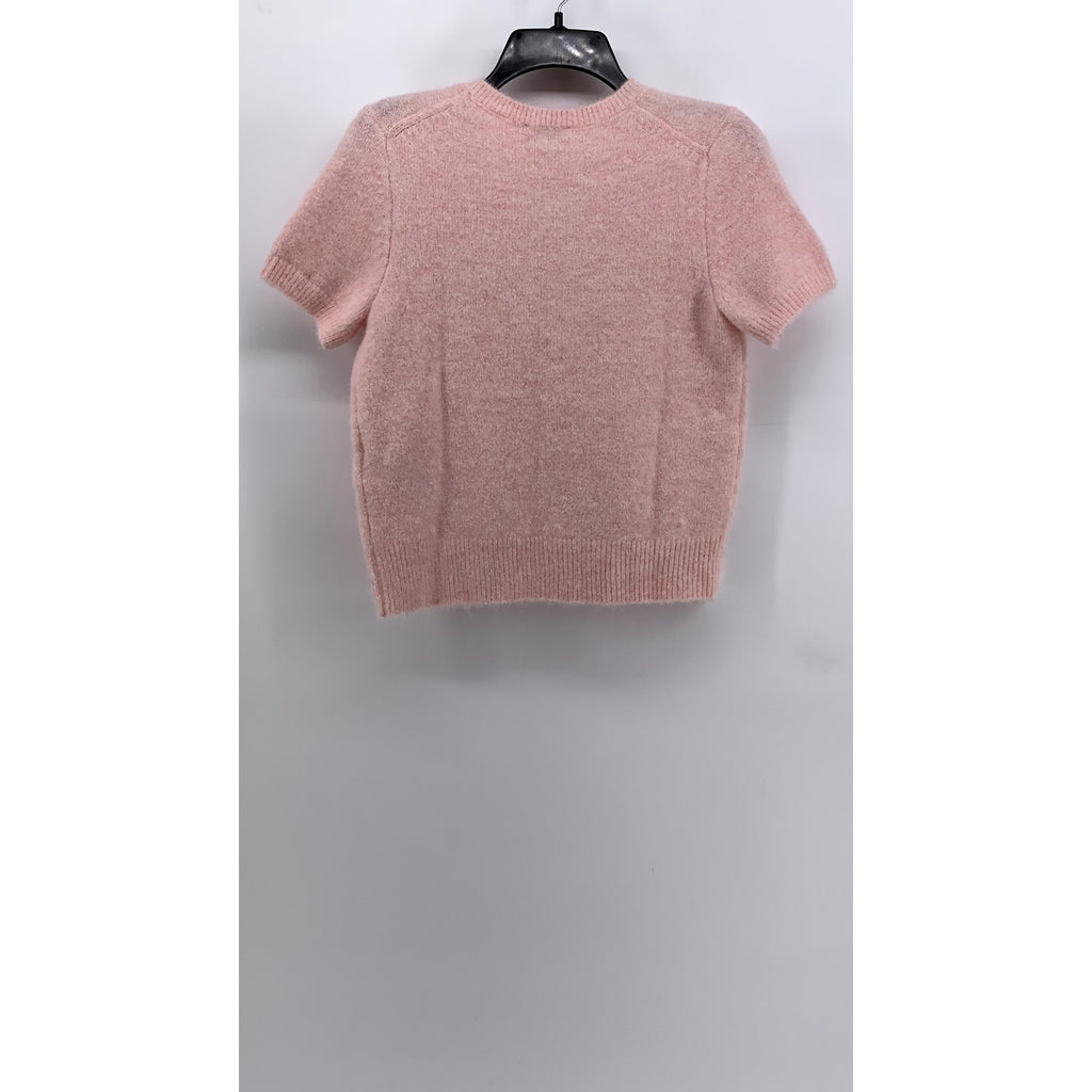 CALVIN KLEIN JEANS Women's Light Pink Knit V-Neck Short Sleeve Sweater Top SZ S