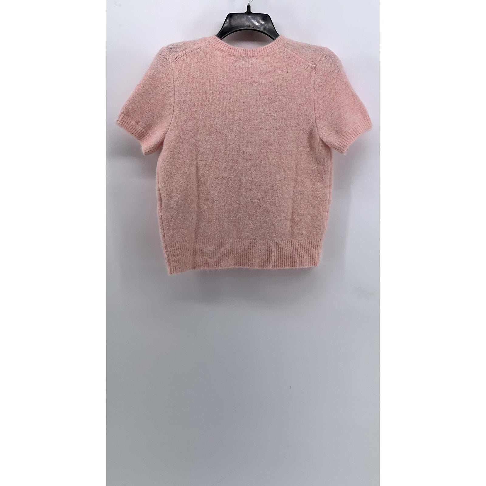 CALVIN KLEIN JEANS Women's Light Pink Knit V-Neck Short Sleeve Sweater Top SZ S