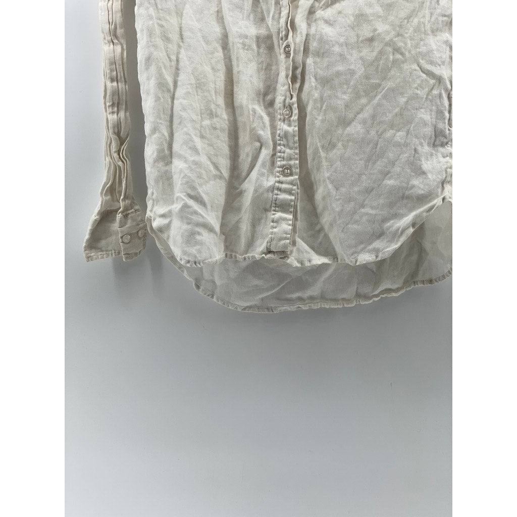 H&M Women’s White Regular Fit Linen Button-Up Long Sleeve Top SZ XS
