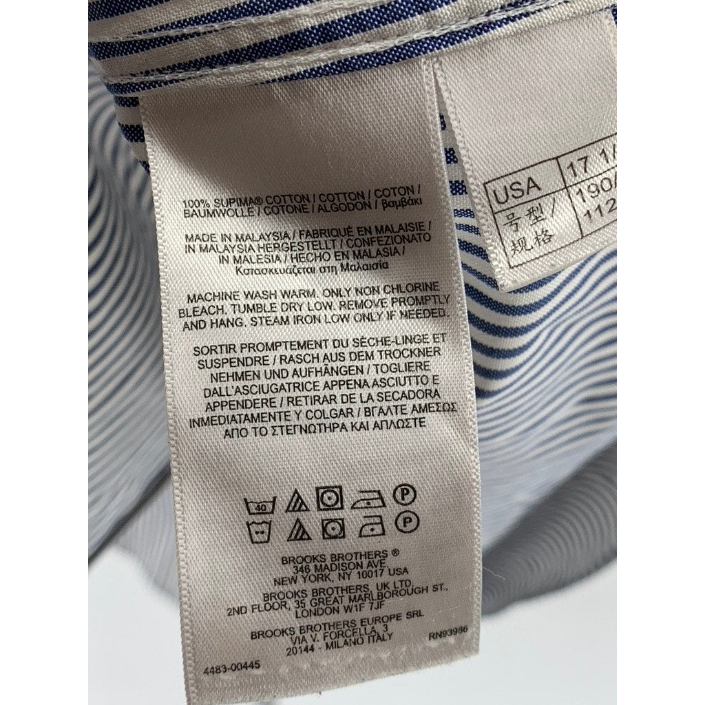 BROOKS BROTHERS Men's Blue-White Striped Button-up Long Sleeve Shirt SZ 17.5-34