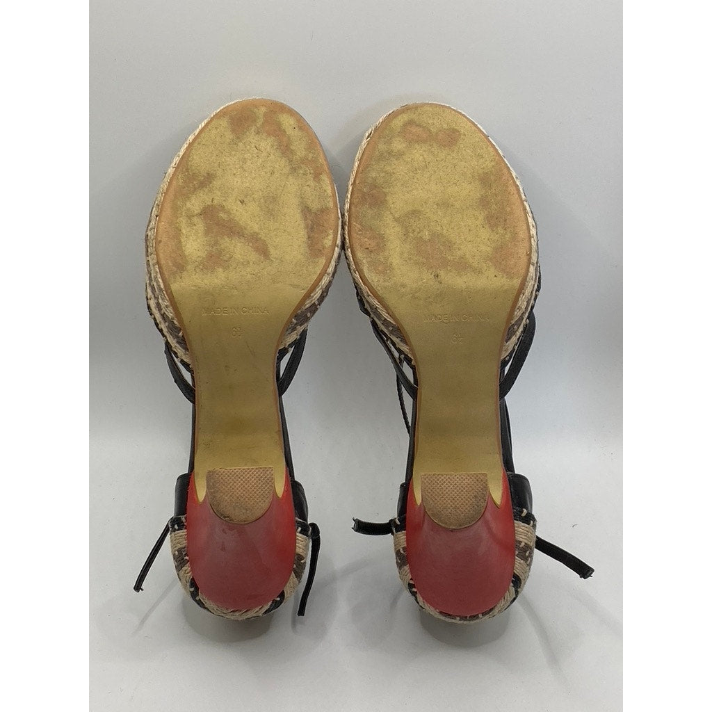 FARYL ROBIN Women’s Black Hay Woven Cutout Closed Toe Ankle-Strap Sandals SZ 6.5