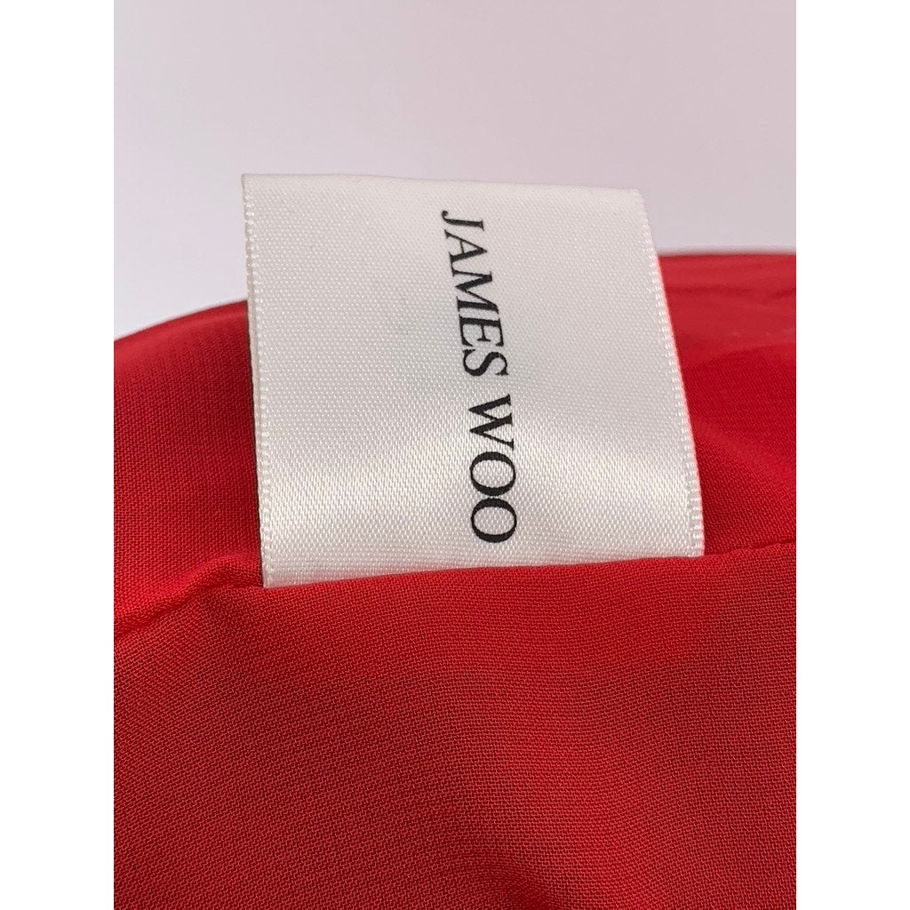 JAMES WOO Women's Red Pleated A-Line Side Midi Skirt SZ S
