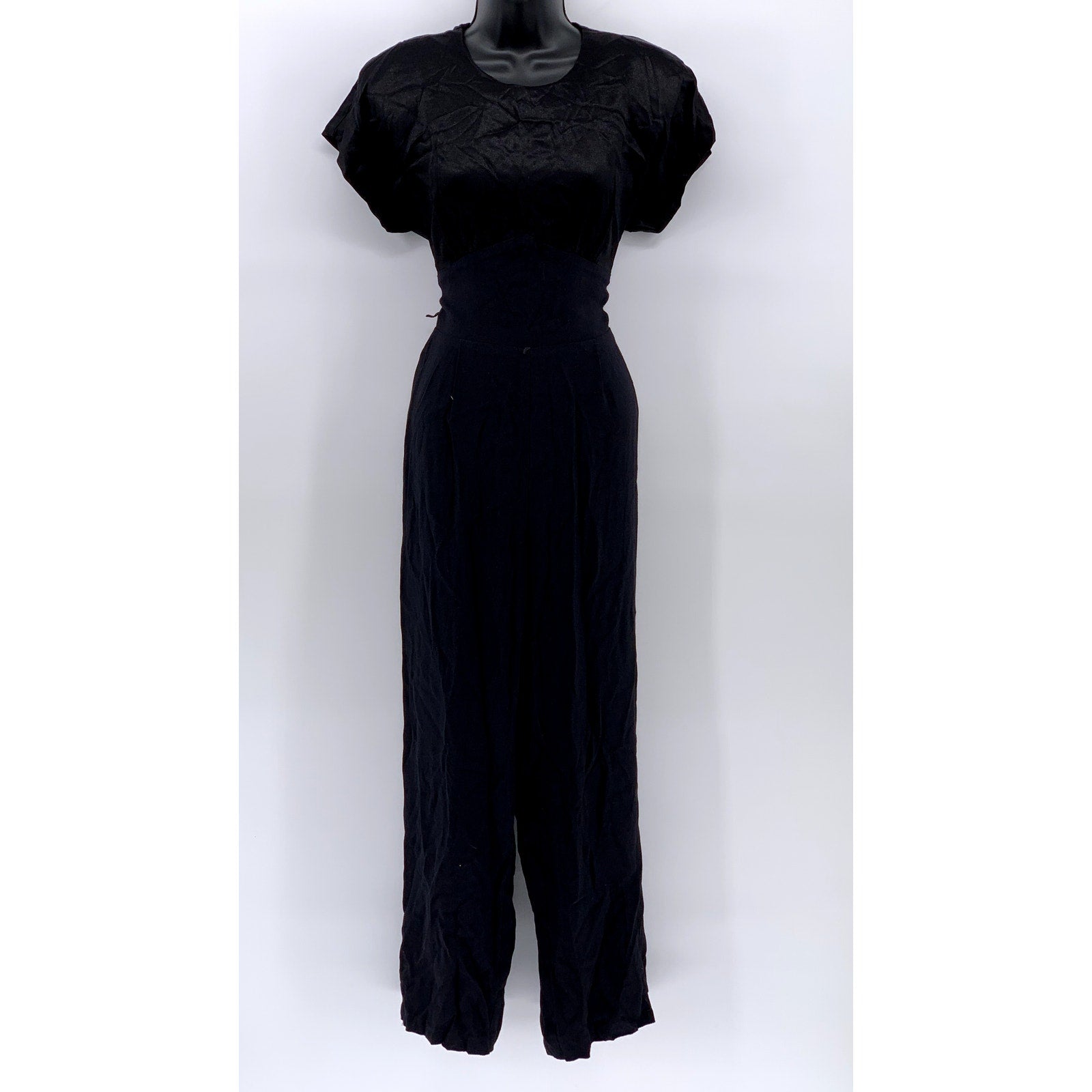 UNBRANDED Women's Black-Navy Crewneck Short Sleeve Back Cutout Jumpsuit SZ M