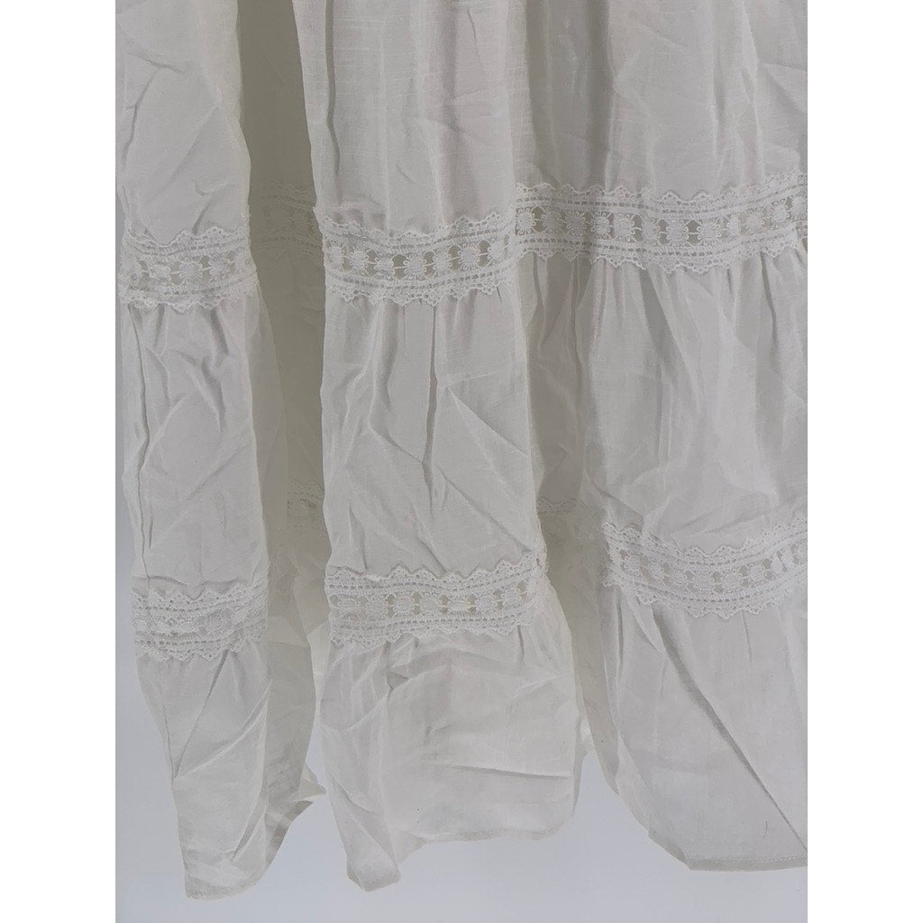 UNBRANDED Women's White Tie-Neck Lace-Trim Maxi Dress SZ XL