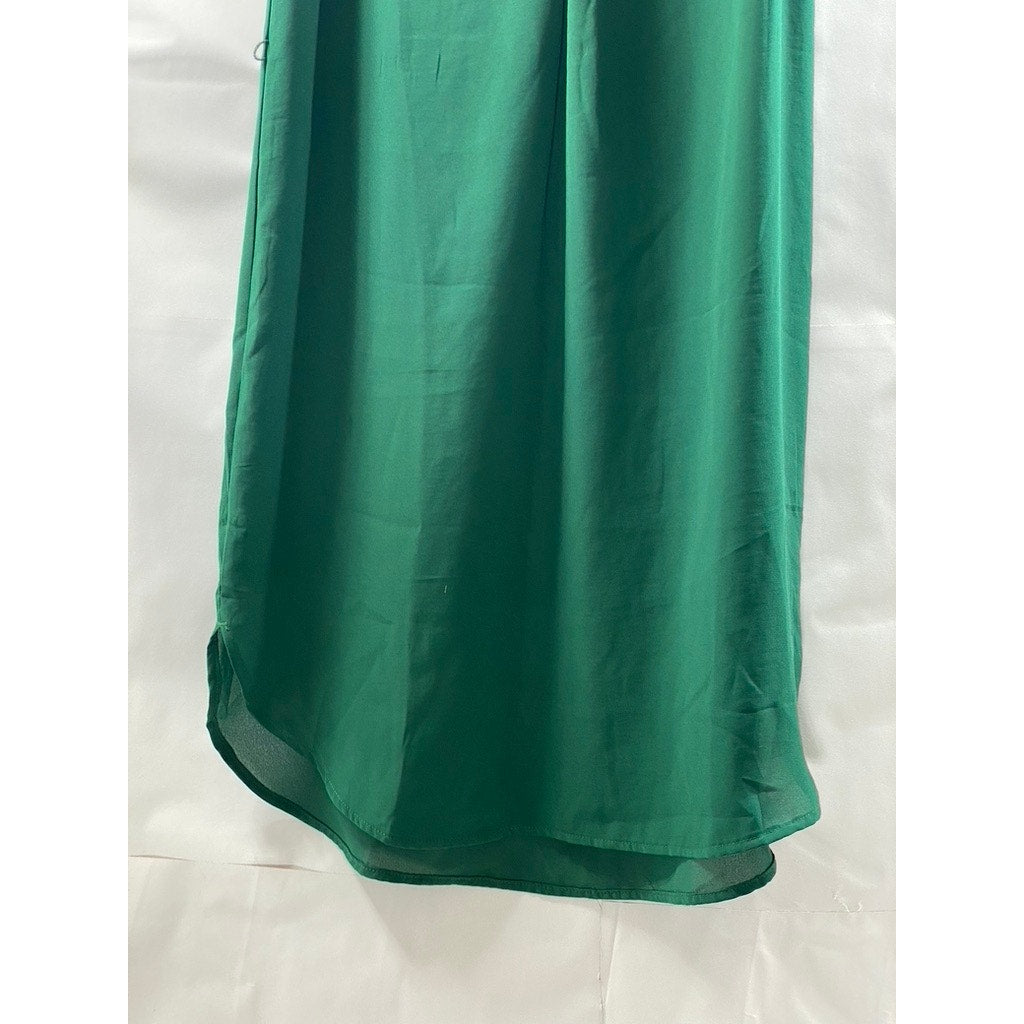H&M Women's Forest Green V-Neck Semi-Sheer Round-Hem Mini Dress SZ 2