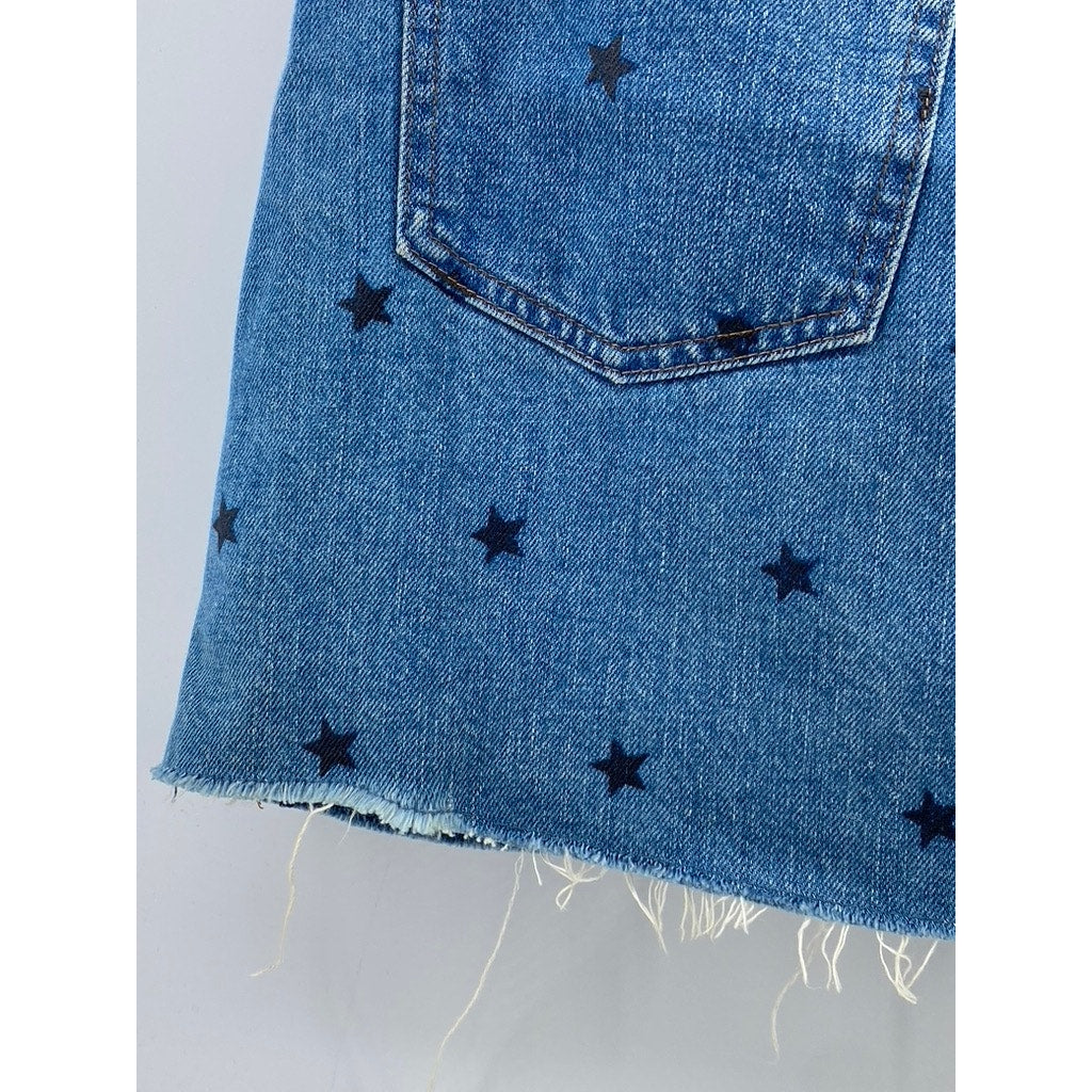 MADEWELL Women's Blue Rigid Denim Star Print Raw-Hem A-Line Mini Skirt SZ 25