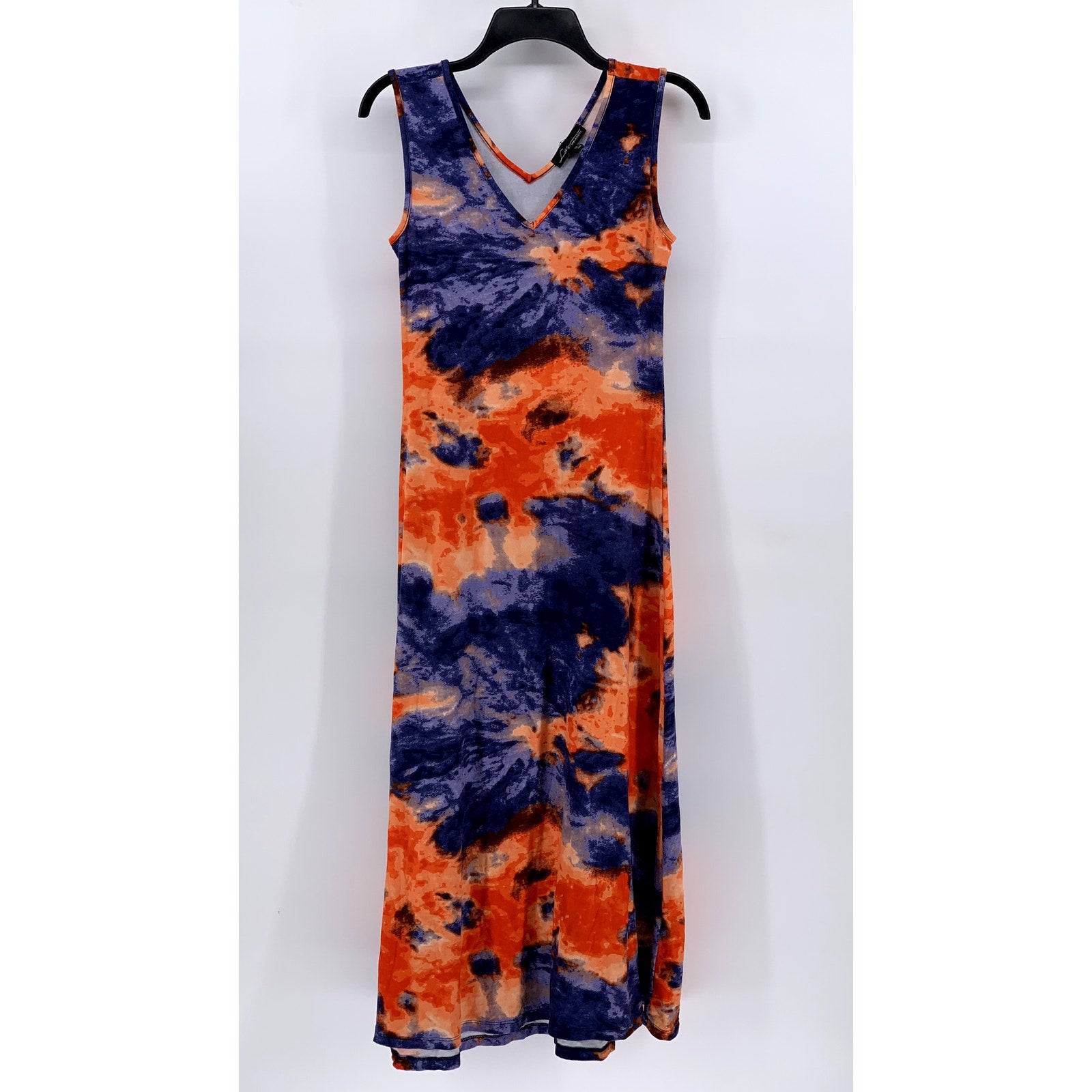 LOVE UNIVERSITY Women's Orange-Blue Tie-Dye V-Neck Tank Maxi Dress SZ M