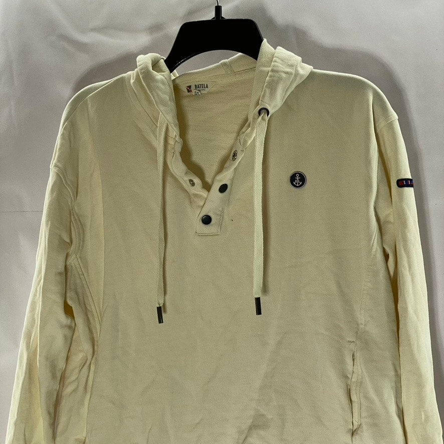 BATELA SEA STYLE Women's Cream Snap-Button Patch Logo Hooded Sweater SZ 8