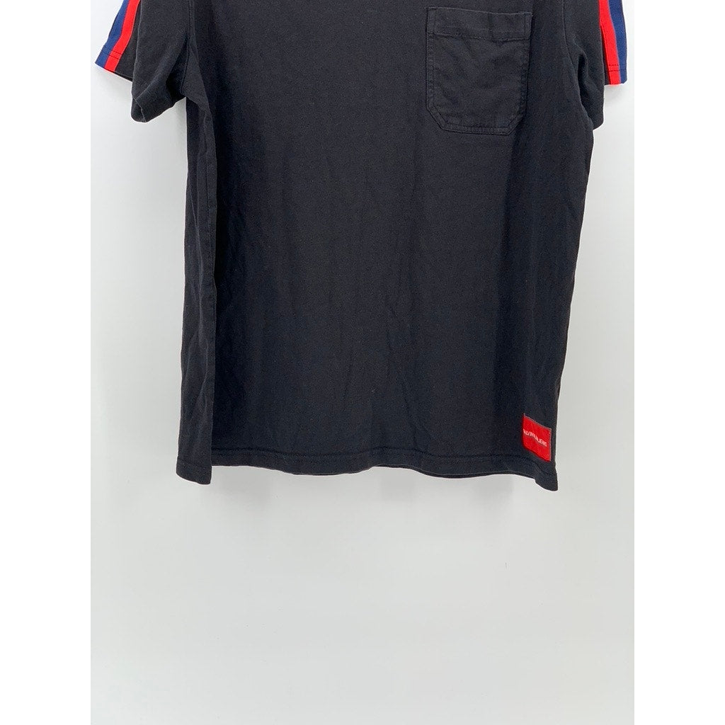CALVIN KLEIN JEANS Men's Black Crewneck Shoulder Stripe Casual T-Shirt SZ L