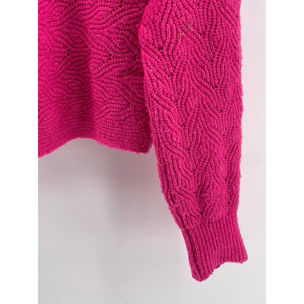 PINK ROSE Women's Pink Double V-Neck Knit Sweater SZ L
