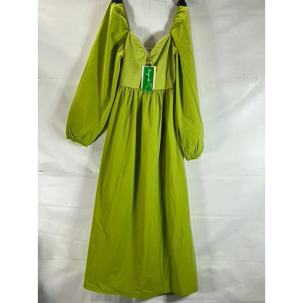 GESTUZ Women's Dark Citron MistGZ Midi Long Sleeve Off The Shoulder Dress SZ S