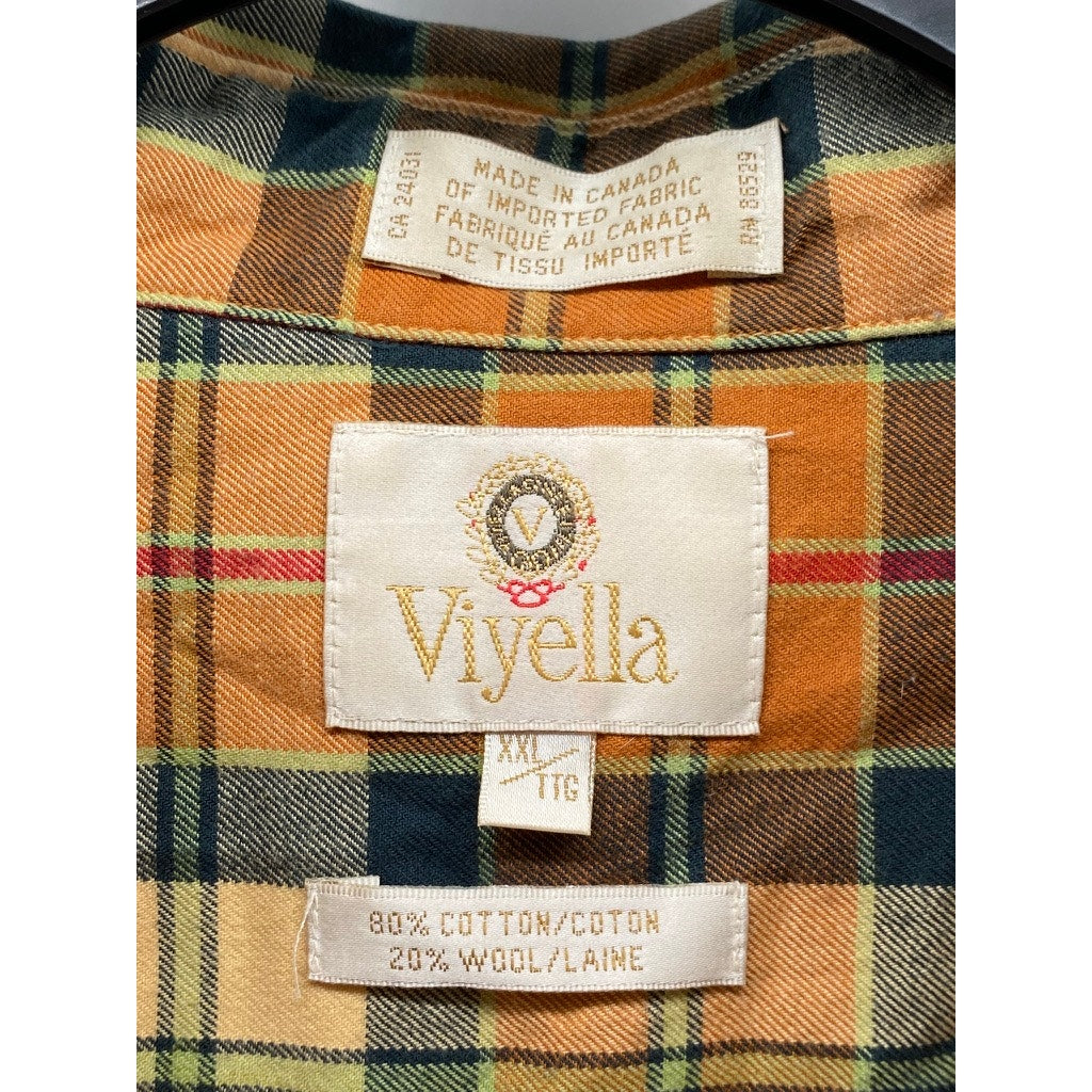 VIYELLA Men's Vintage Orange Plaid Cotton-Wool Button-Up Long Sleeve Shirt SZ2XL