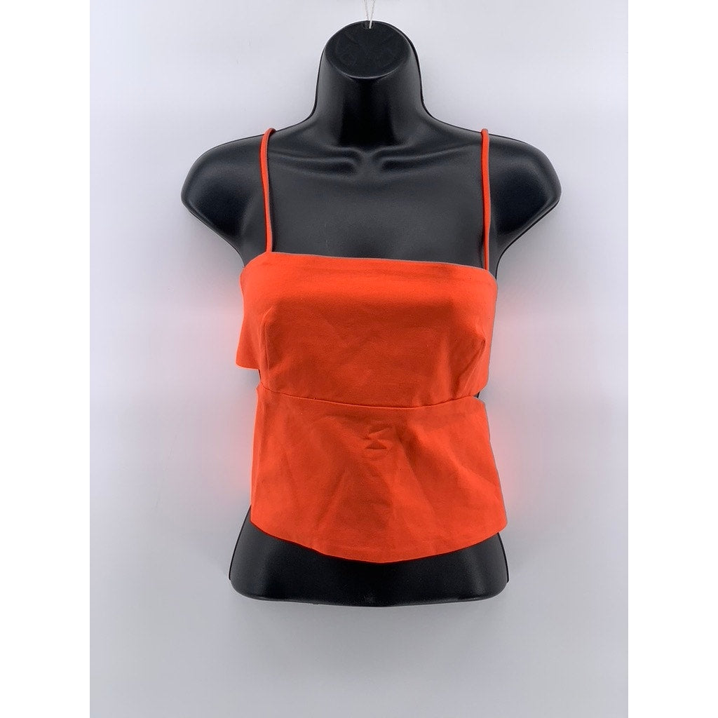 ZARA Women's Orange Cutout Spaghetti Strap Straight-Neck Crop Top SZ L