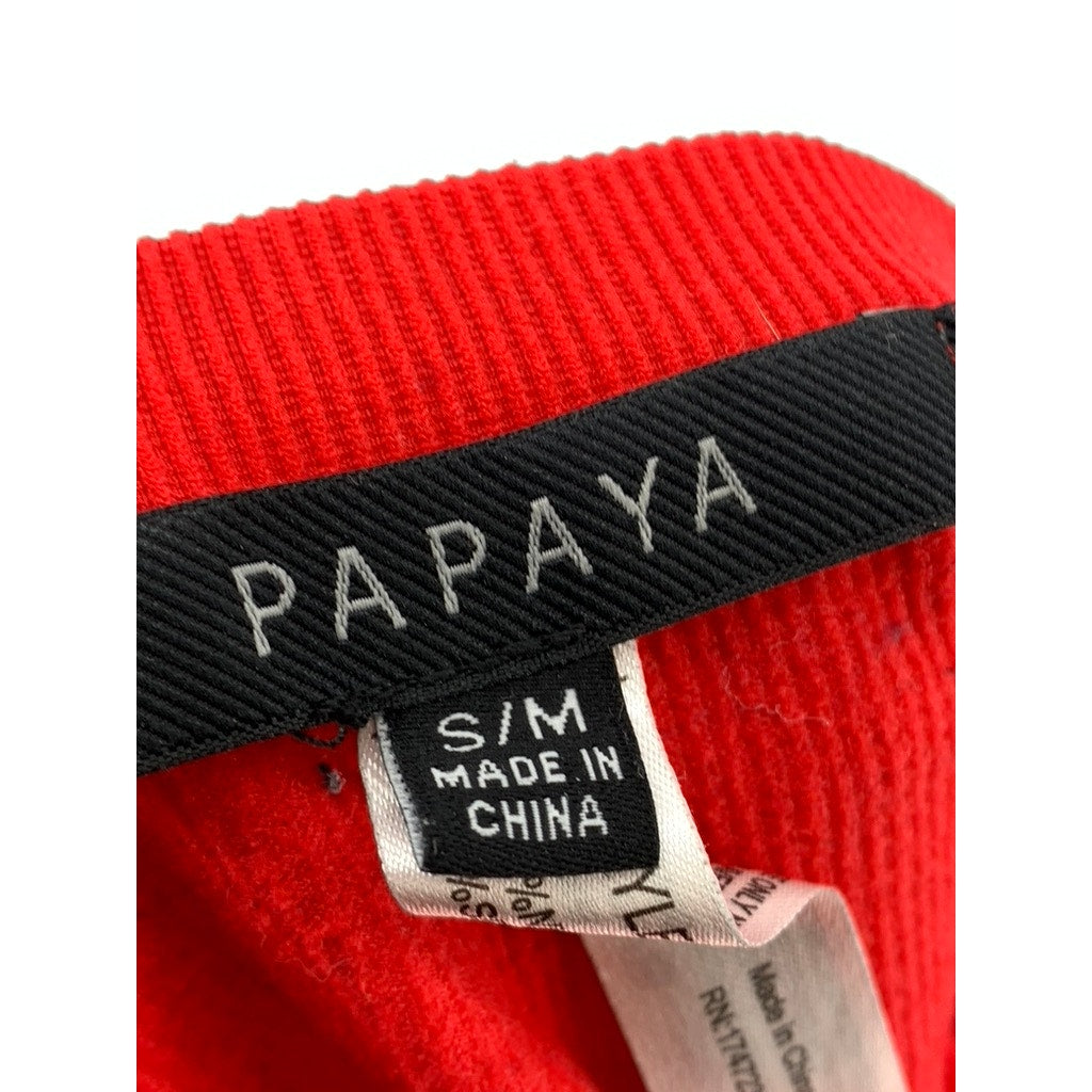 PAPAYA Women's Red Ribbed Off-The-Shoulder Cropped Top SZ S/M