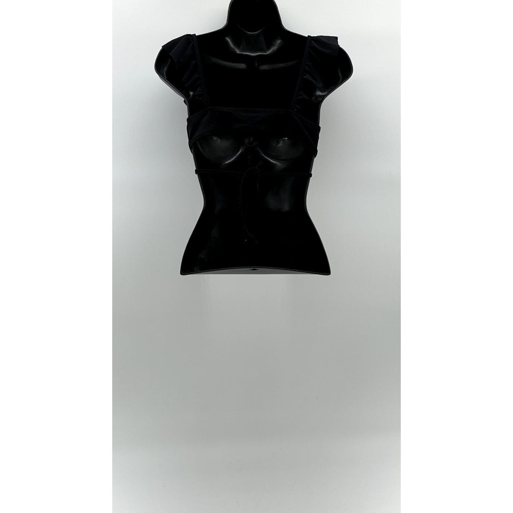 AERIE Women's Black Ruffle Wrap V-Neck Bikini Top SZ M