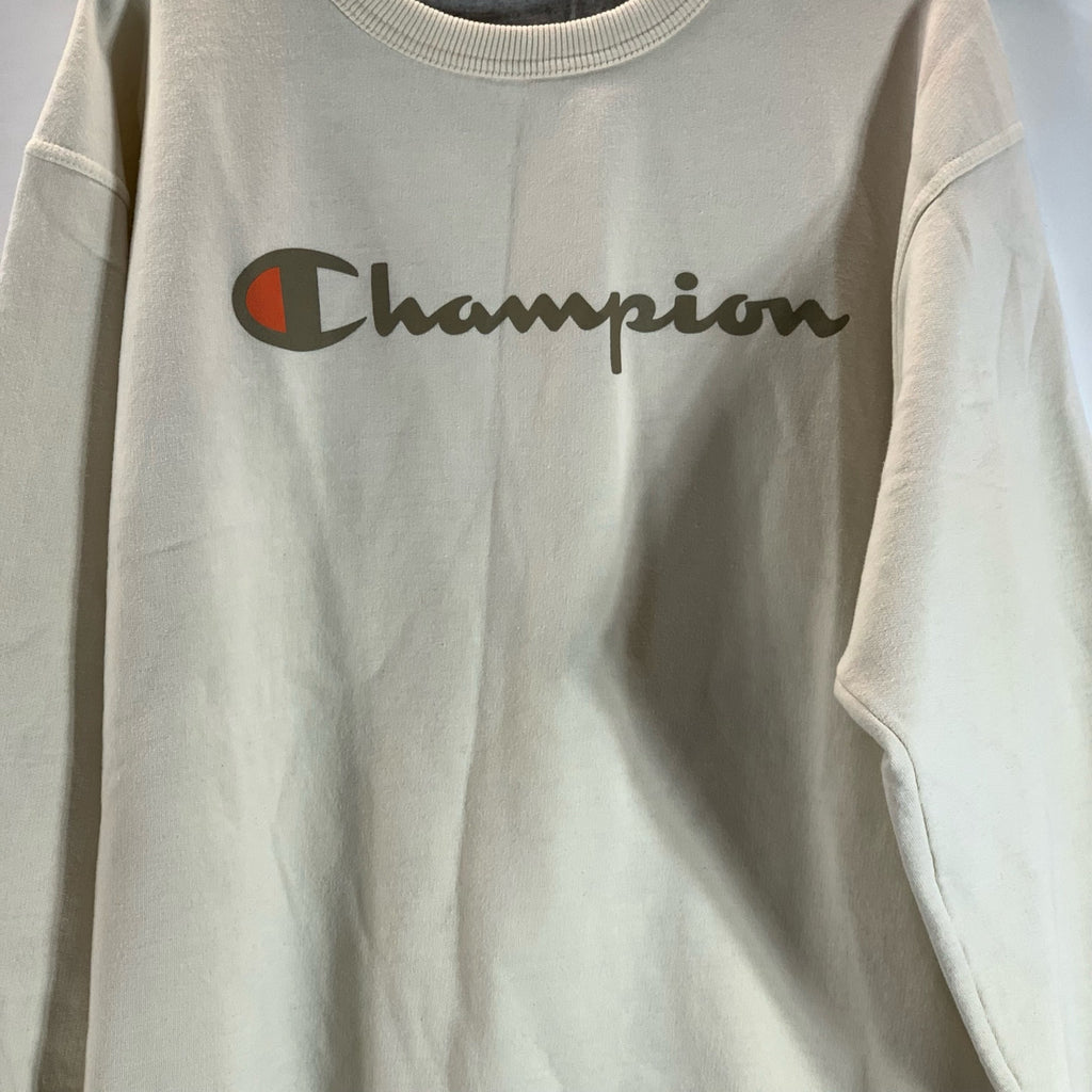 CHAMPION Men's Beige Crewneck Script Logo Powerblend Regular-Fit Sweatshirt SZXL