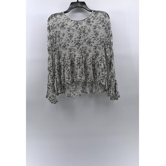 ZARA Women's Light Gray Floral Sequin Embellished Long Flare Sleeve Top SZ L