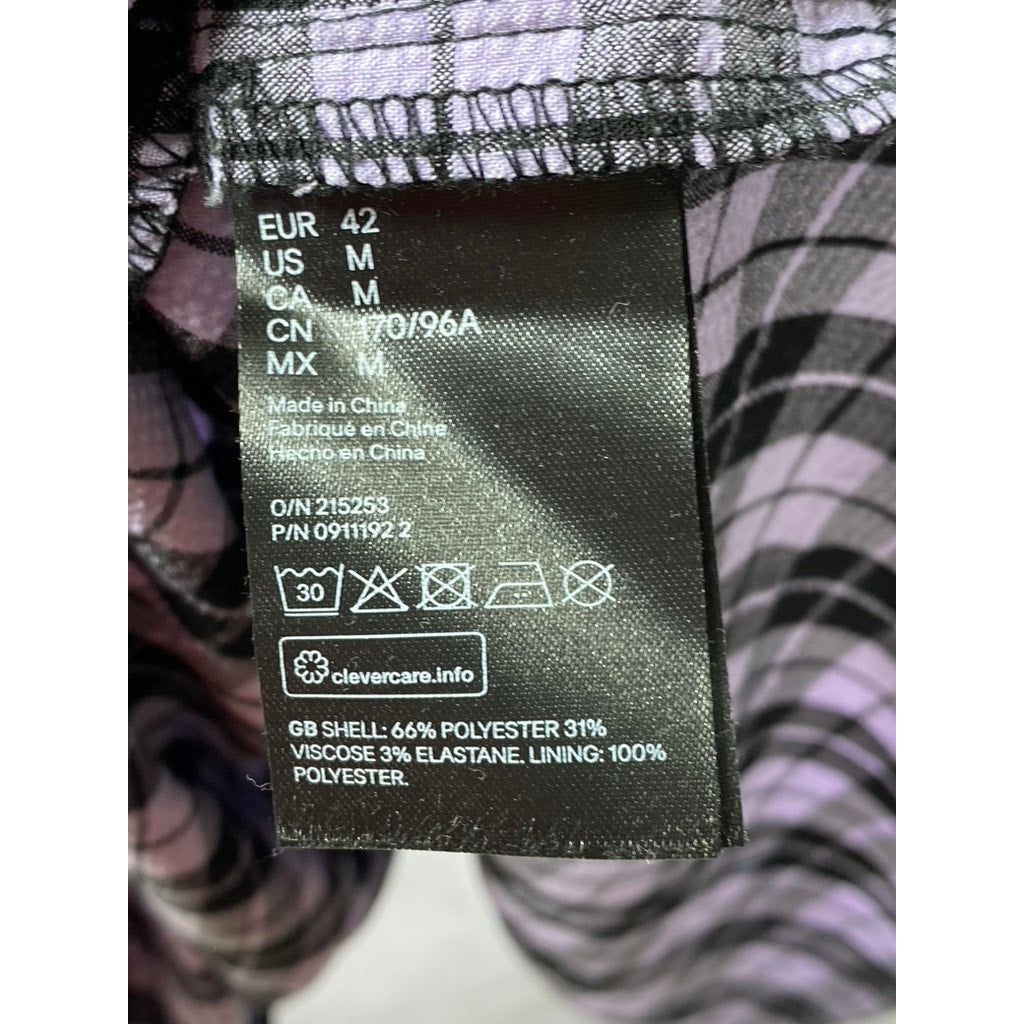 DIVIDED BY H&M Women's Purple-Black Sear Sucker Puff-Sleeve Mini Dress SZ M