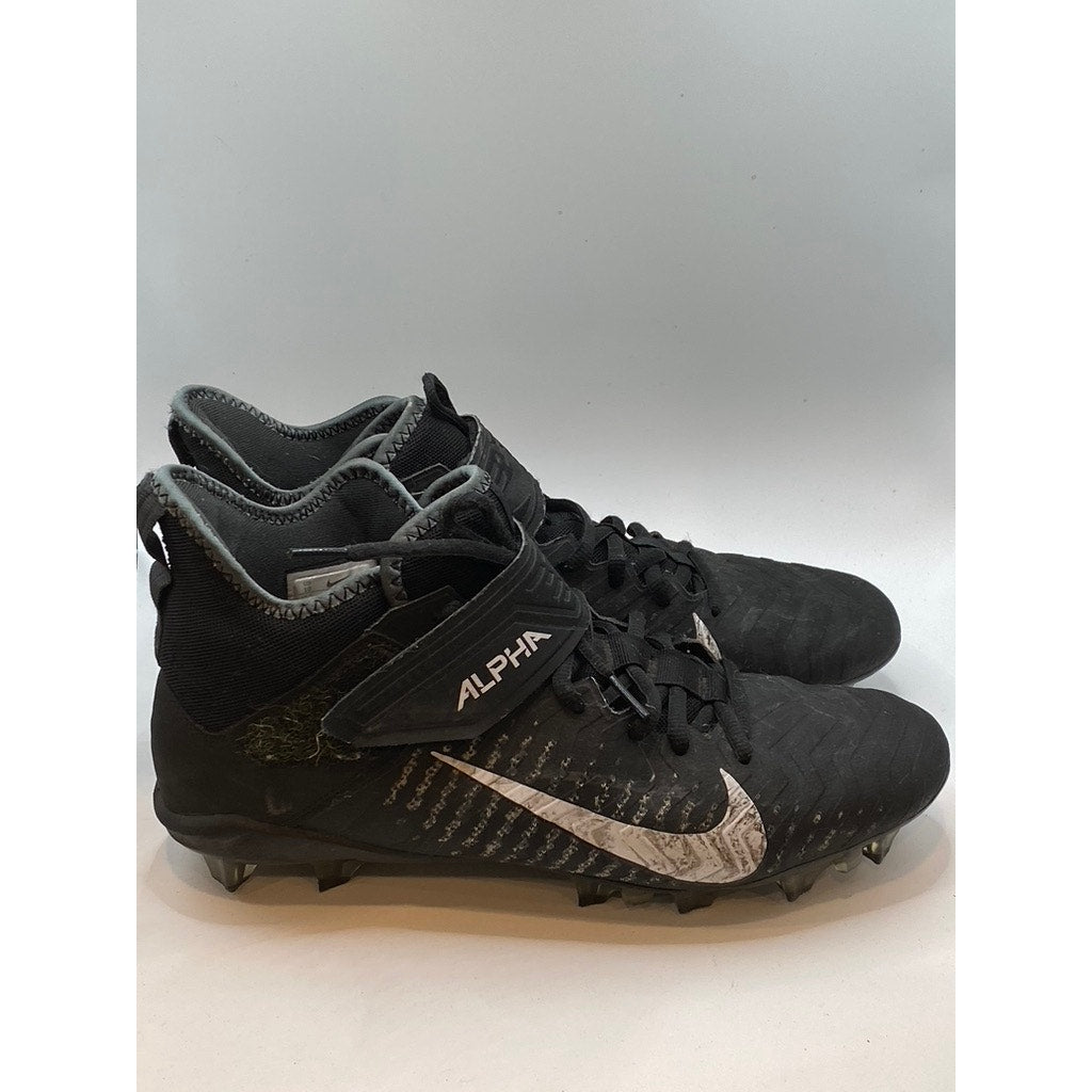 NIKE Men's Black-White Swoosh Alpha Menace Pro Mid Lace-Up Soccer Cleats SZ 10