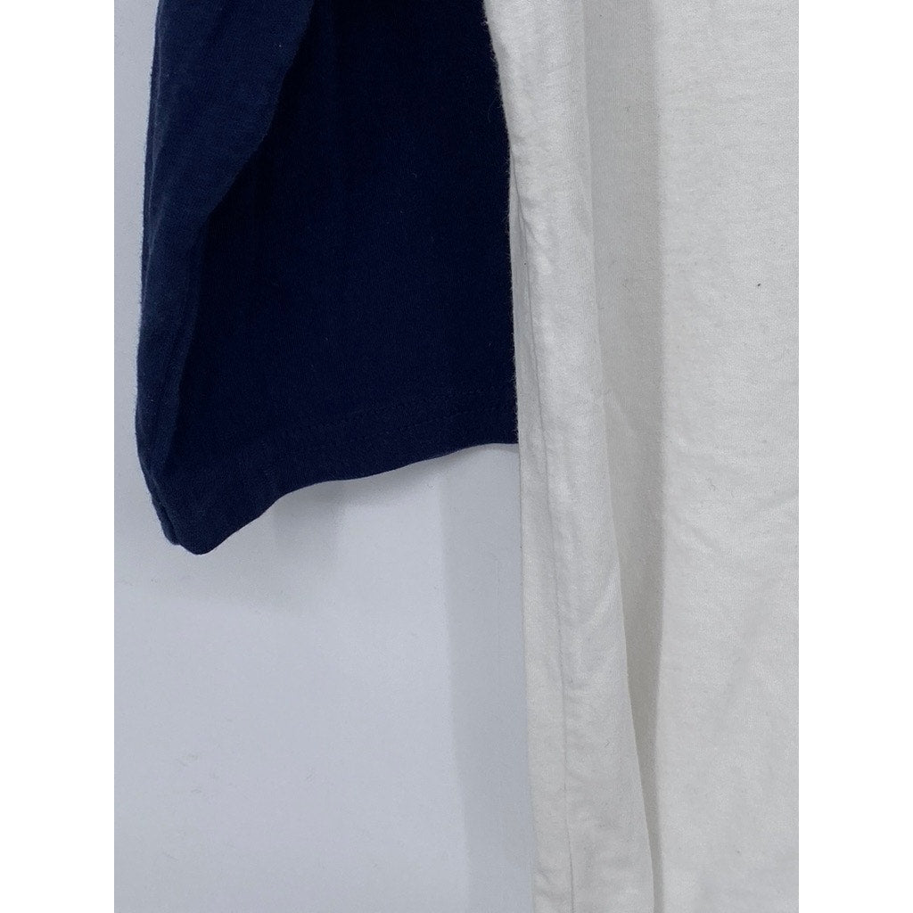 BELLA + CONVAS Women's Navy Blue-White Agatha All Along Crewneck Top SZ S