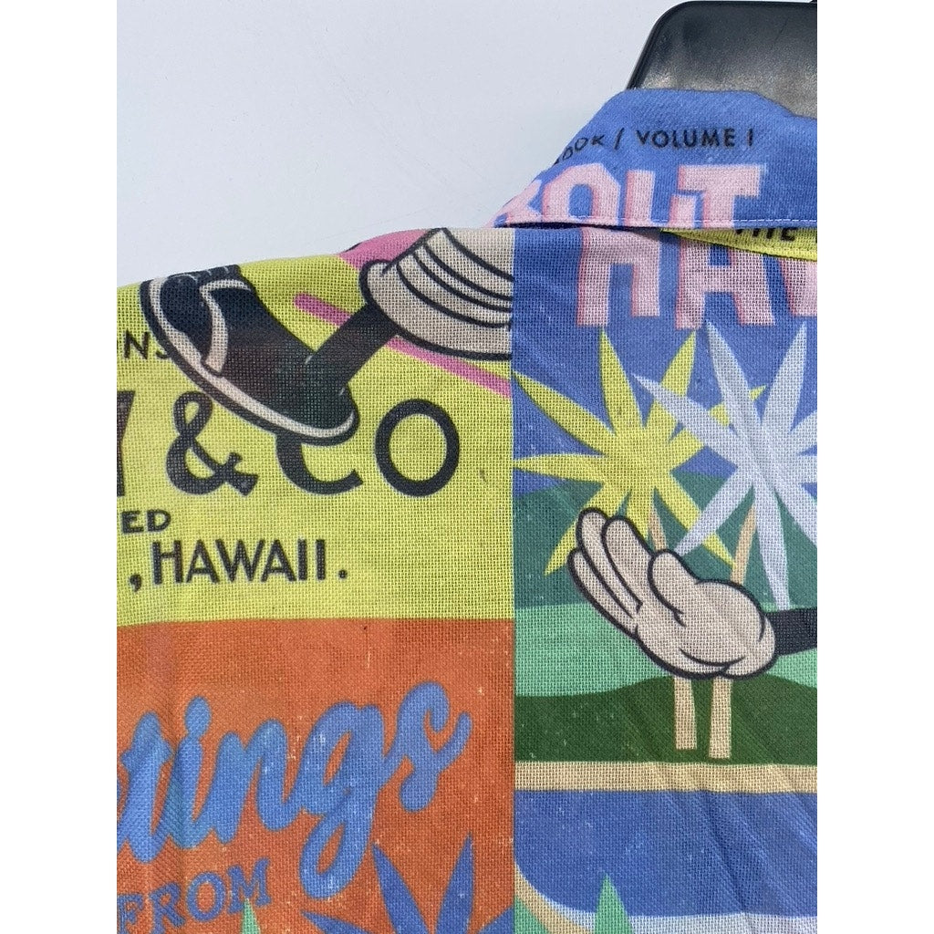 ZARA Men's Disney Mickey Mouse Comic Graphic Short Sleeve Button-Up Shirt SZ M