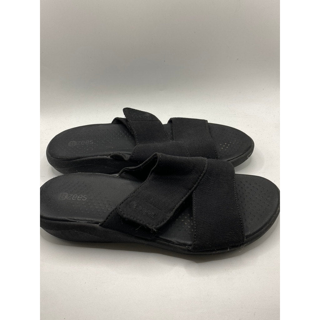 BZEES Women's Black Slip-On Open-Toe CareFree Wedge Sandals SZ 7.5