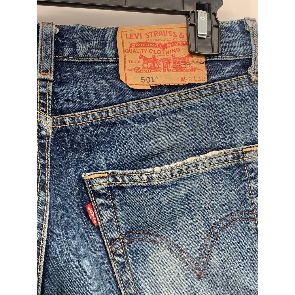 LEVI'S Men's Blue Denim Distressed 501 Original Fit Straight-Leg Jeans SZ 28X32