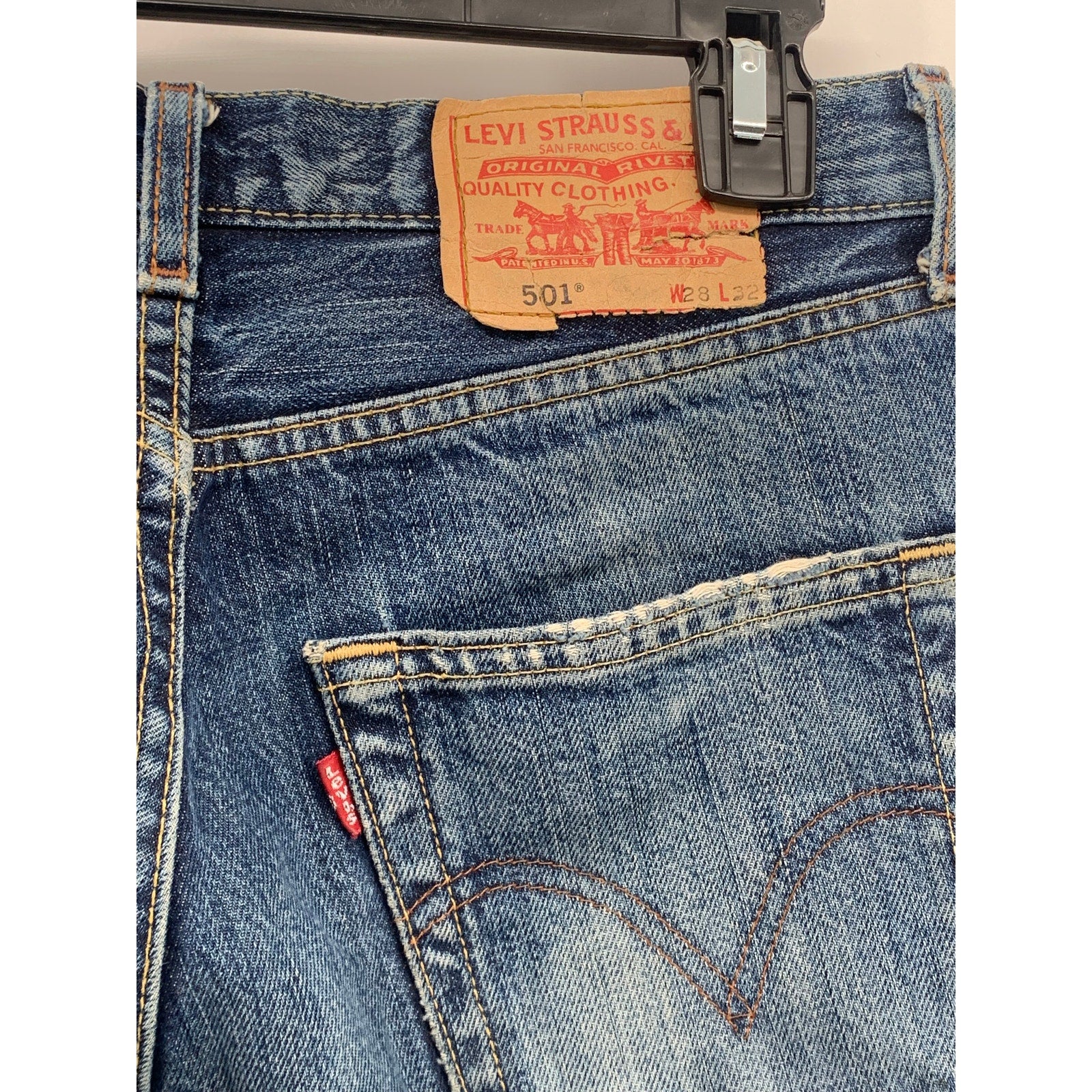 LEVI'S Men's Blue Denim Distressed 501 Original Fit Straight-Leg Jeans SZ 28X32