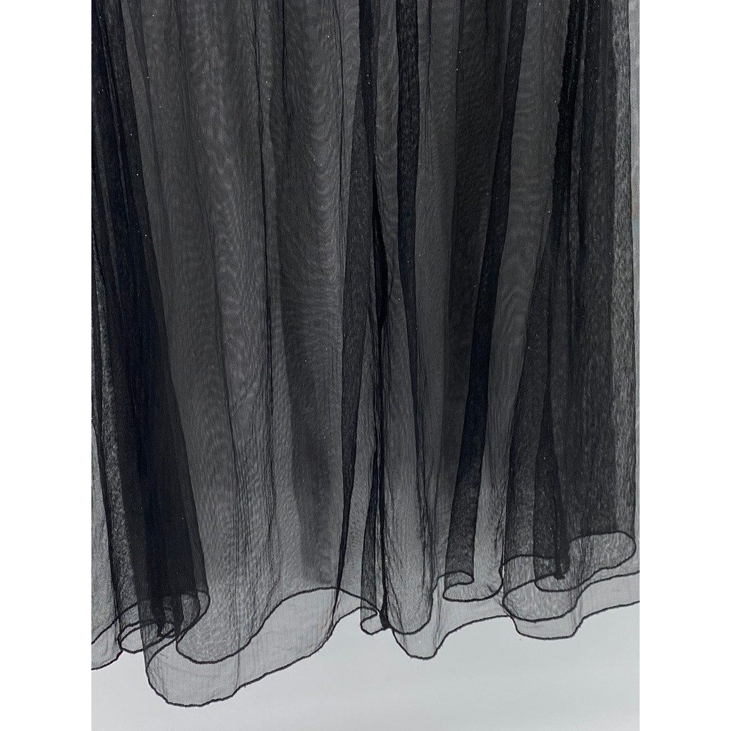 RABBIT RABBIT RABBIT DESIGNS Women's Black Sheer A-Line V-Neck Midi Dress SZ 6