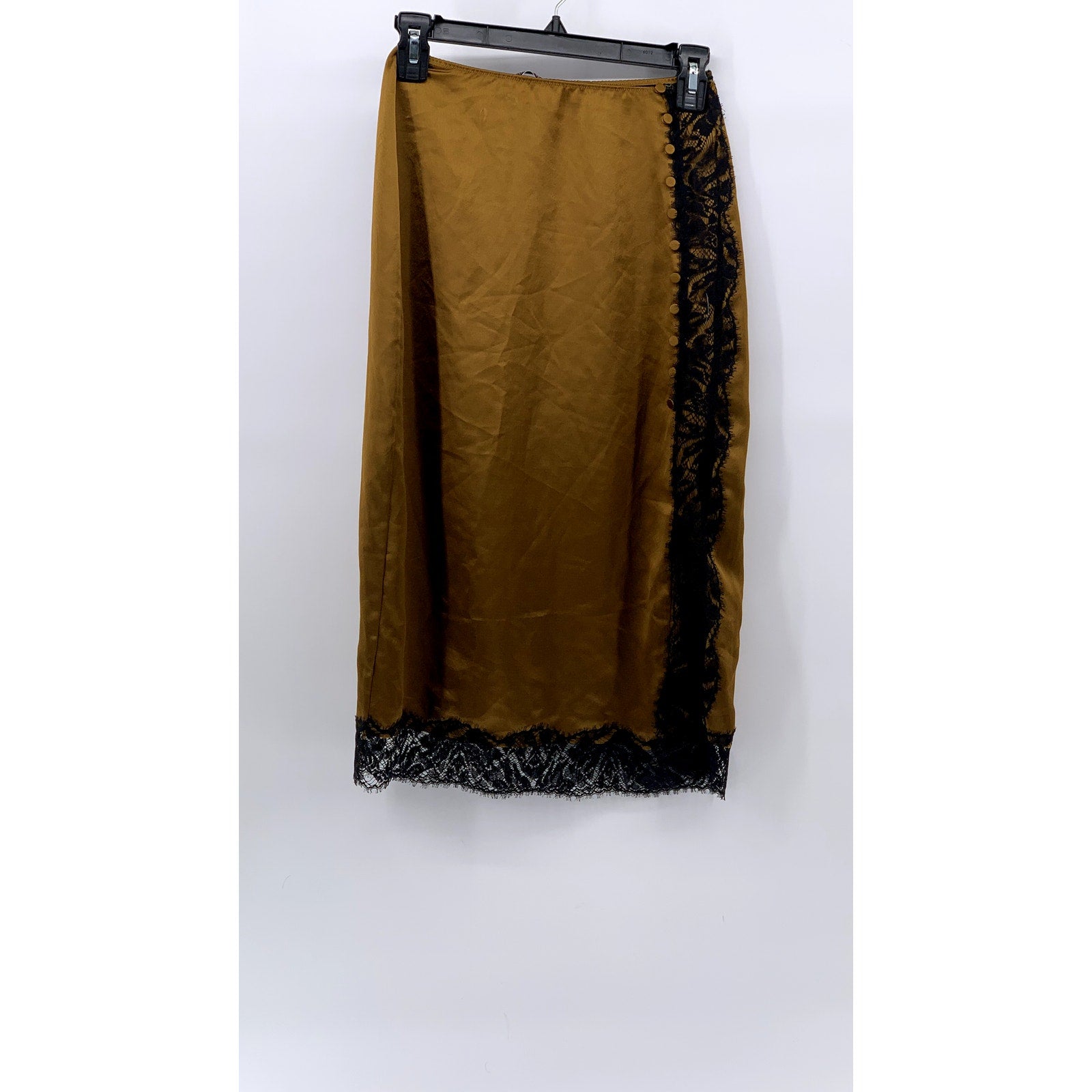 VICTORIA SECRET Women's Gold-Black Lace-Trim High-Rise Straight Midi Skirt SZ XS