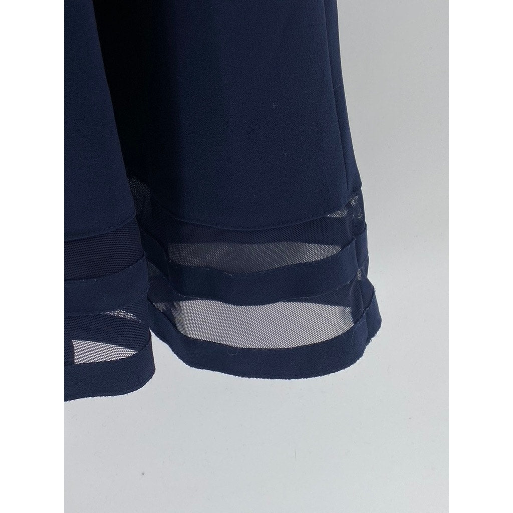 CALVIN KLEIN Women's Navy Blue Crewneck Sleeveless Mesh Hem Mini Dress SZ 4