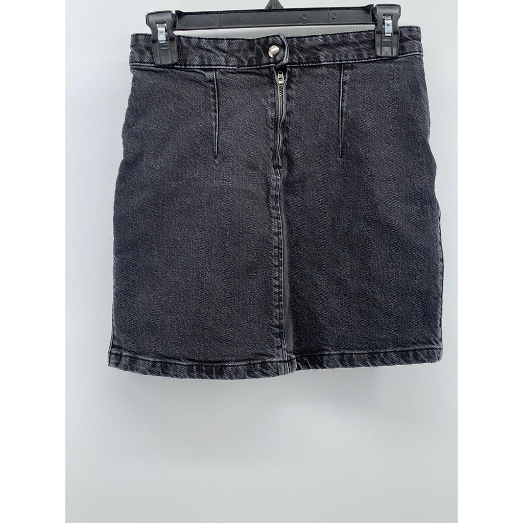 WE THE FREE Women's Washed Black Denim A-Line Zipper-Hem Mini Skirt SZ 4