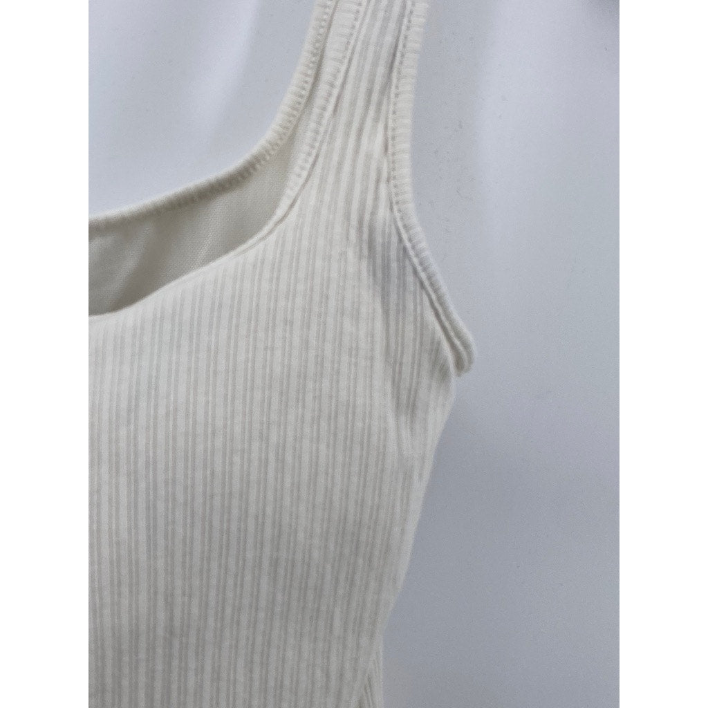 UNBRANDED Women's White Straight-Neck Ribbed Padded Tank Top SZ S