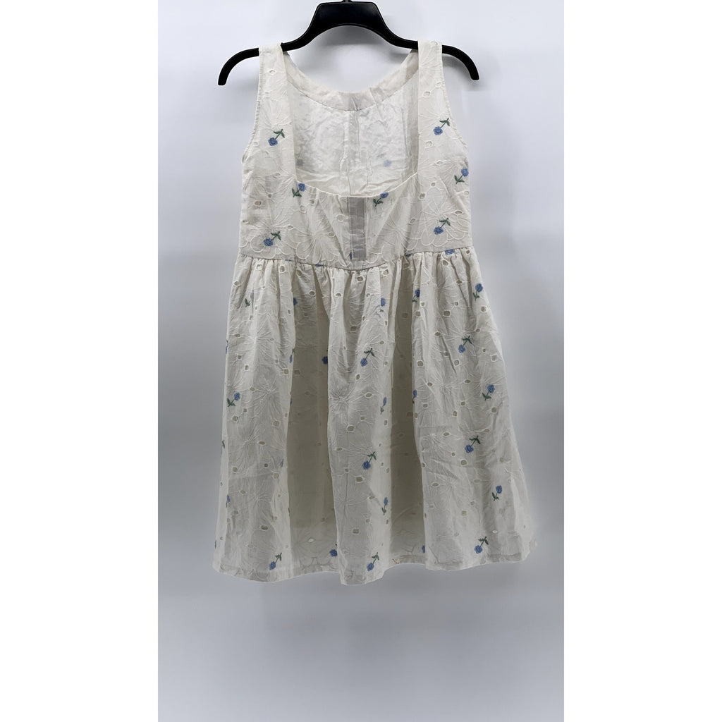 UNBRANDED Girl's White Embroidered Floral Eyelet A-Line Sleeveless Dress SZ L