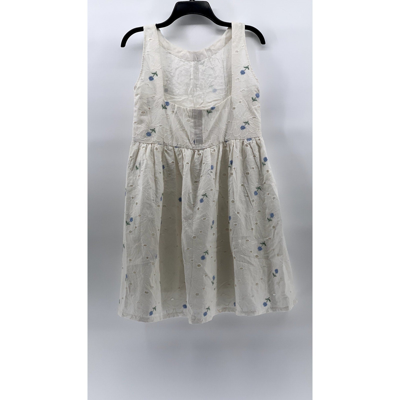 UNBRANDED Girl's White Embroidered Floral Eyelet A-Line Sleeveless Dress SZ L