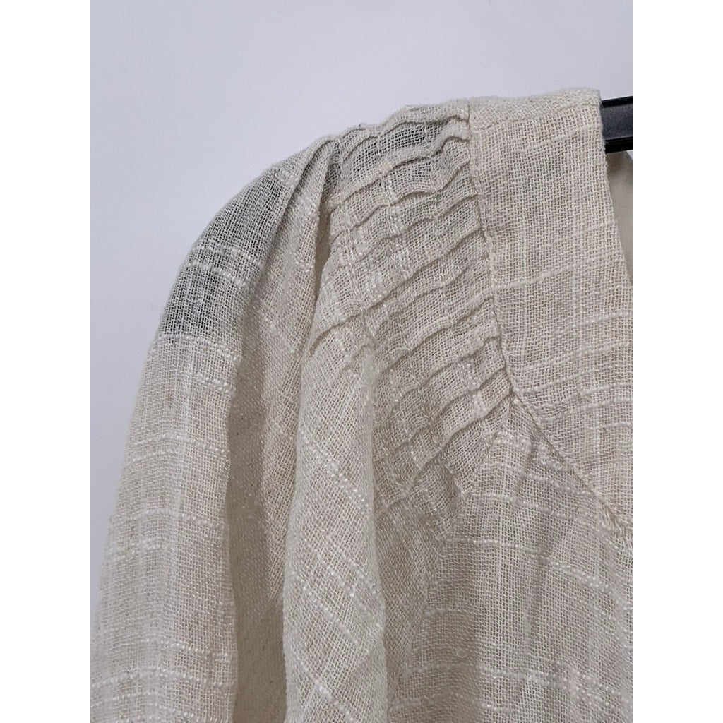 BROCHU WALKER Women's Beige V-Neck Long Sleeve Cotton-Linen Top SZ XS