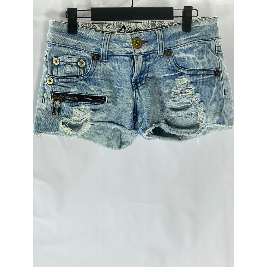 VESTIAMO Women's Light Blue Raw-Hem Distressed Denim Shorts SZ 30